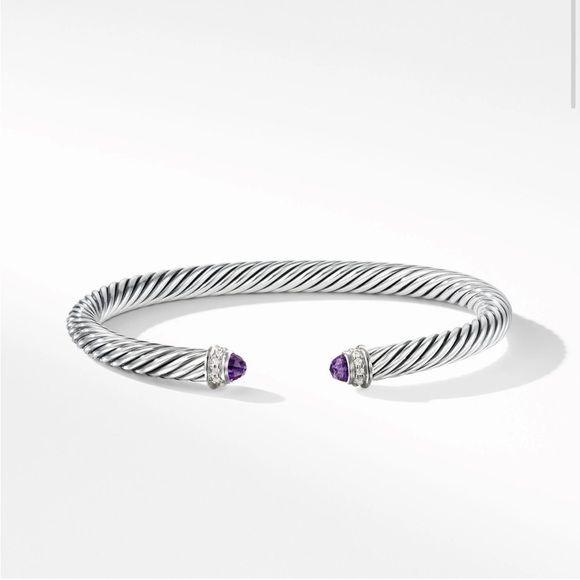 David Yurman Cable Classics Bracelet Sterling Silver Amethyst & Pavé Diamonds - Picture 1 of 9